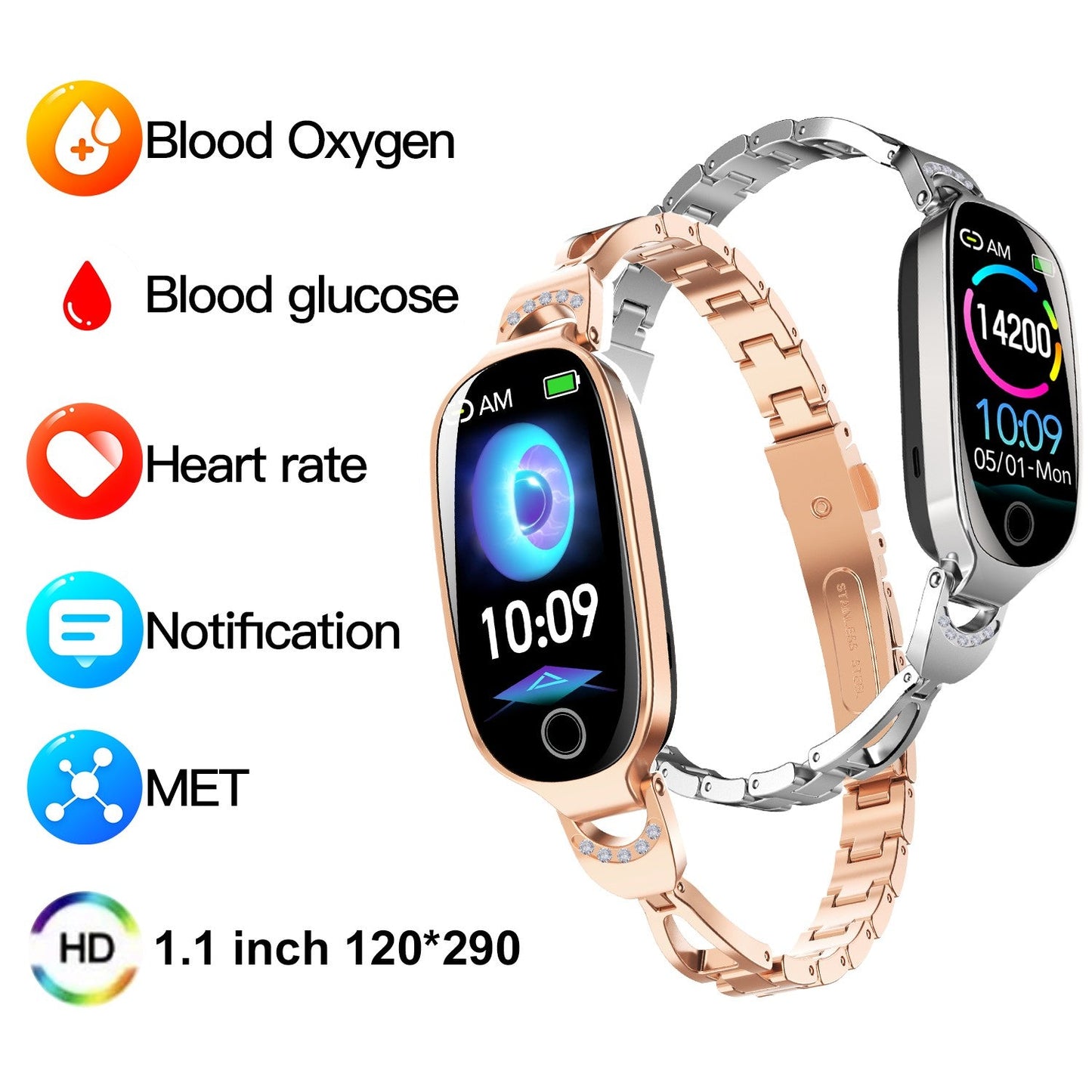 VERO V27 Diamond Design Fashion Women Smart Watch| Blood Pressure Heart Rate Monitoring